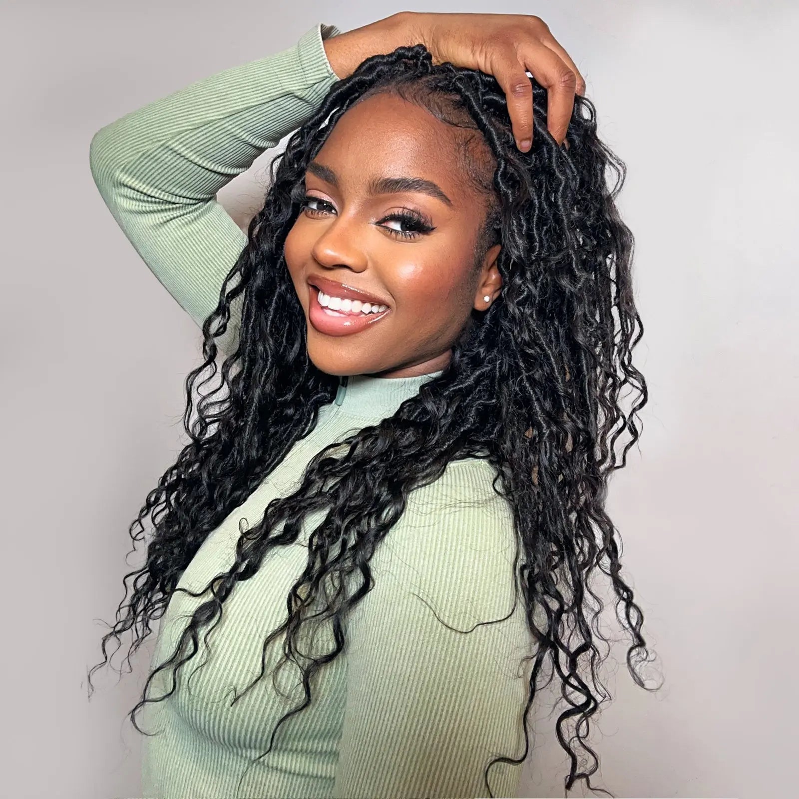 Toyotress Crochet Boho Locs Braiding Hair With Human Hair Curls Pre Looped Goddess Boho Dreadlocks Curly Full Ends Hair Extensions